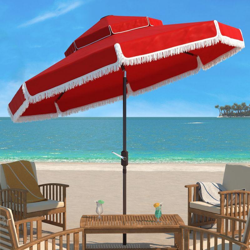 Milan Red 9Ft Double Top Crank Fringe Umbrella