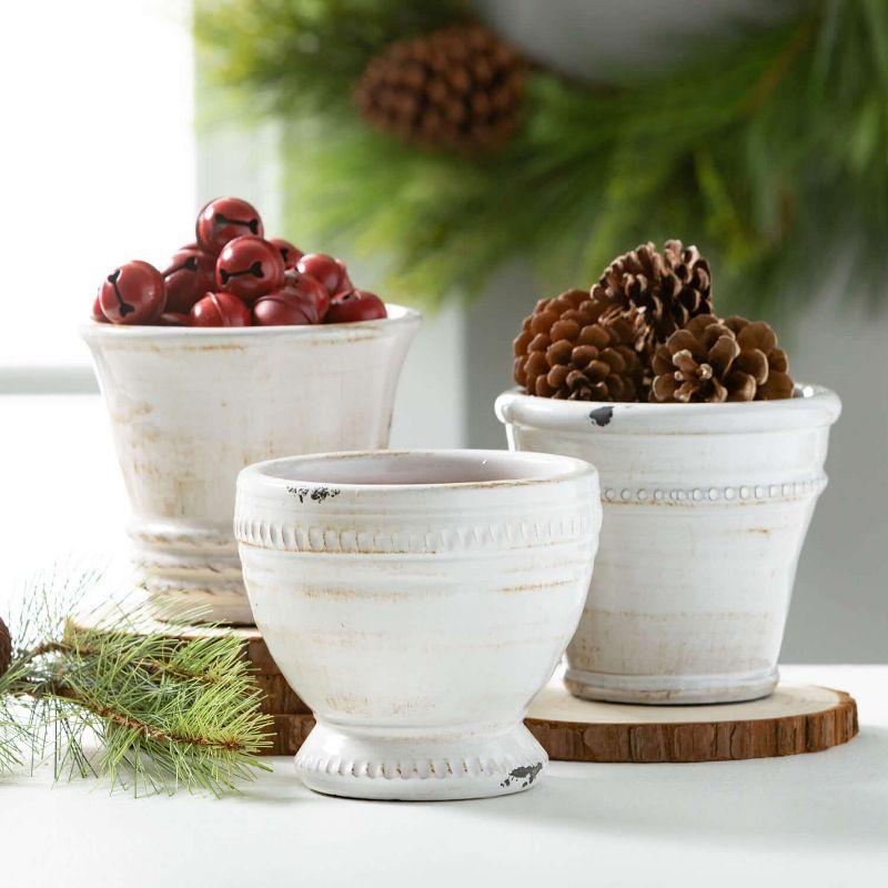 Sullivans Set of 3 Glazed Ceramic Pots 5"H Off-White