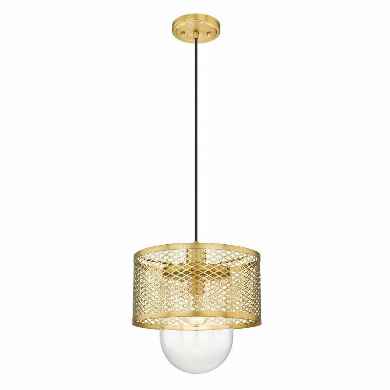 11.5" Rubbed Brass Glass Drum Pendant Light