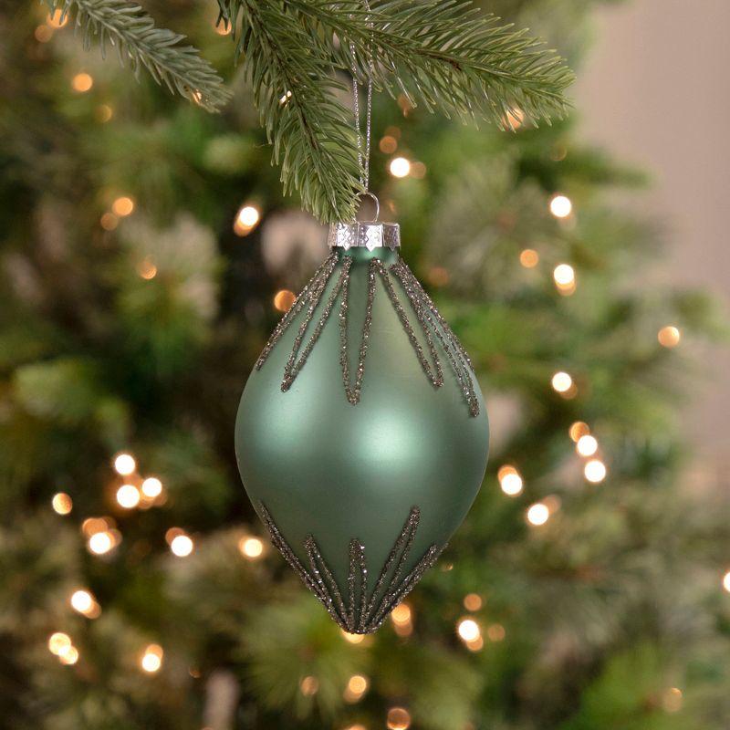 Matte Green Glass Starburst Finial Christmas Ornament