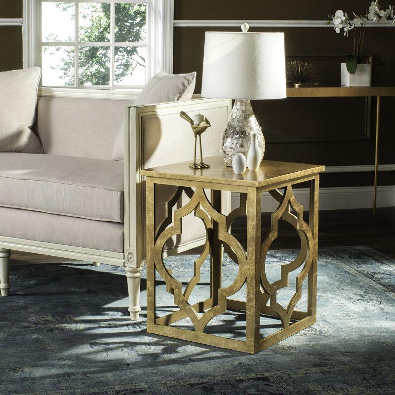 Gold Leaf Latticework Wood Accent Table