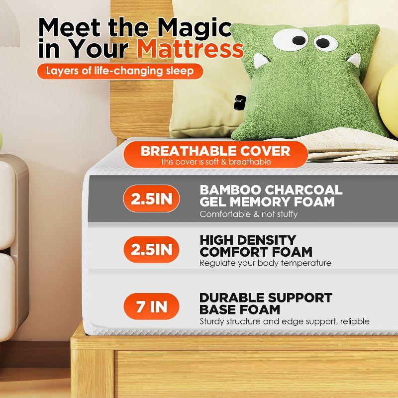 FDW 12 inch Full Bamboo Charcoal Memory Foam Mattress Cooling Gel Infused Mattress CertiPUR-US Certified Breathable Bed Mattress,White Full