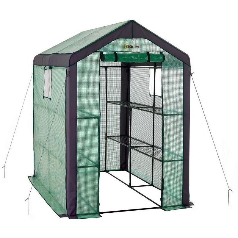 Large Green PVC Walk-In Greenhouse with Shelves