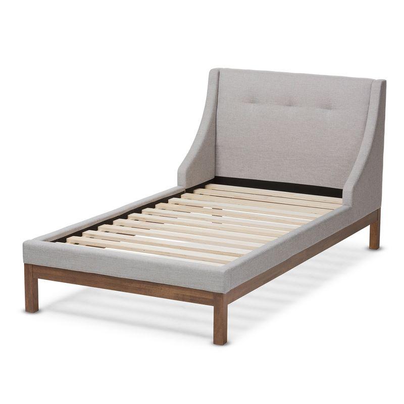 Louvain Modern and Contemporary Fabric Upholstered Walnut - Finished Platform Bed Grayish Beige - Baxton Studio