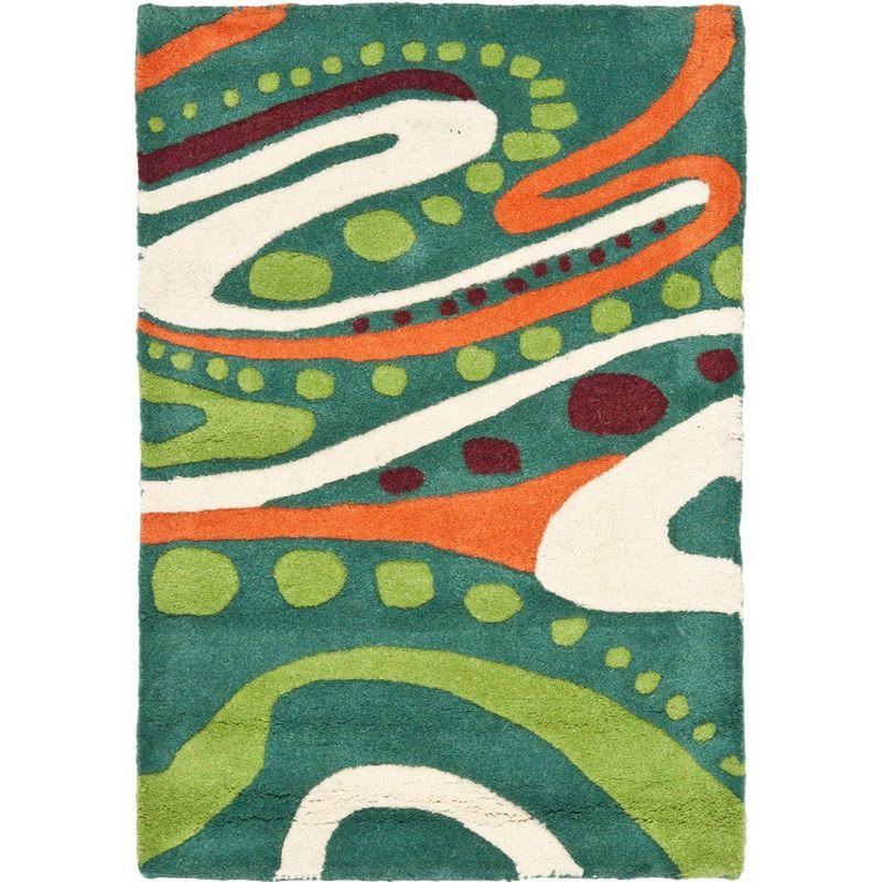 Teal and Multicolor Handmade Wool and Viscose Area Rug