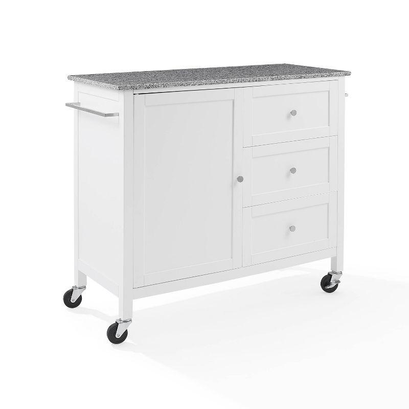 White Granite Top Kitchen Island with Storage and Wheels