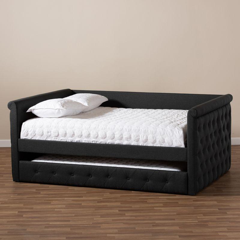 Full Alena Daybed with Trundle Dark Gray - Baxton Studio: Upholstered Bedroom Furniture, No Box Spring Needed