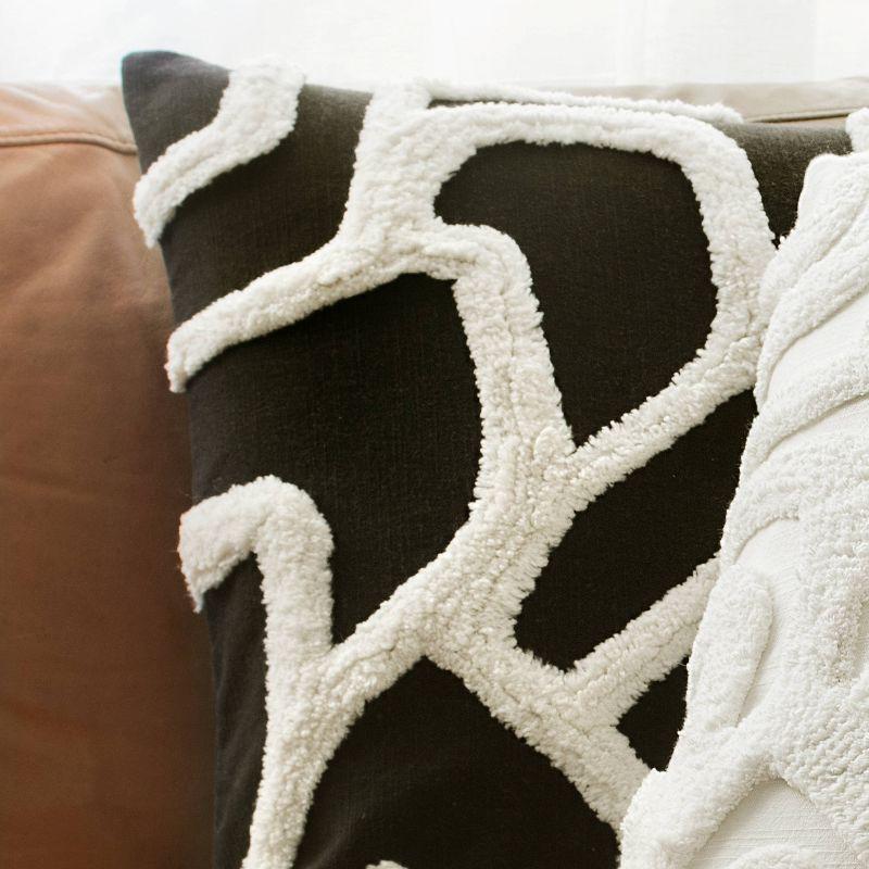 Kobo Tufted Decorative Pillow White/Black - Rochelle Porter: Cotton Square Indoor Cushion, Geometric Design, Machine Washable