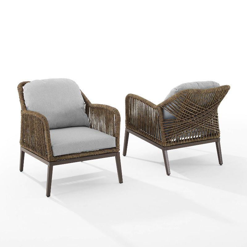 Haven 2pc Outdoor Wicker Armchair Set: Light Gray, Weather-Resistant Cushions - Crosley