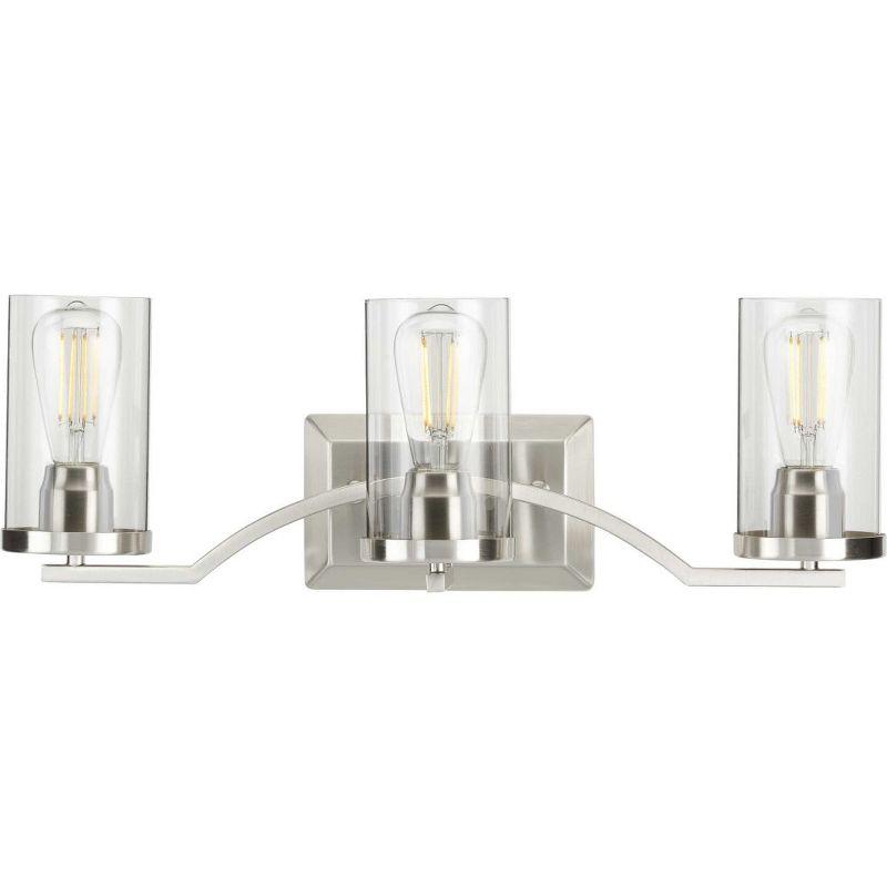 Progress Lighting Lassiter 3-Light Wall Light, Brushed Nickel, Clear Glass Shades