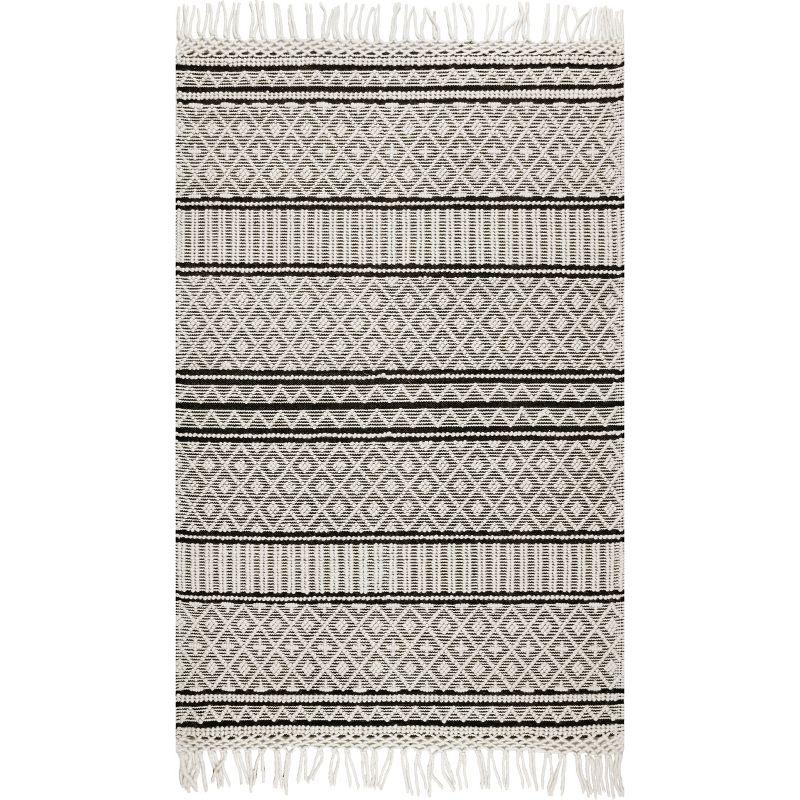 Ivory Flat Woven Wool Blend Rectangular Area Rug, 5' x 8'