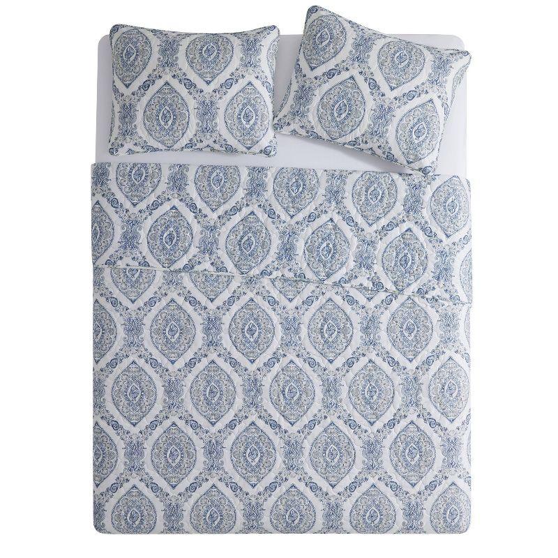 Sea Damask 3-Piece Printed Coastal Quilt Set