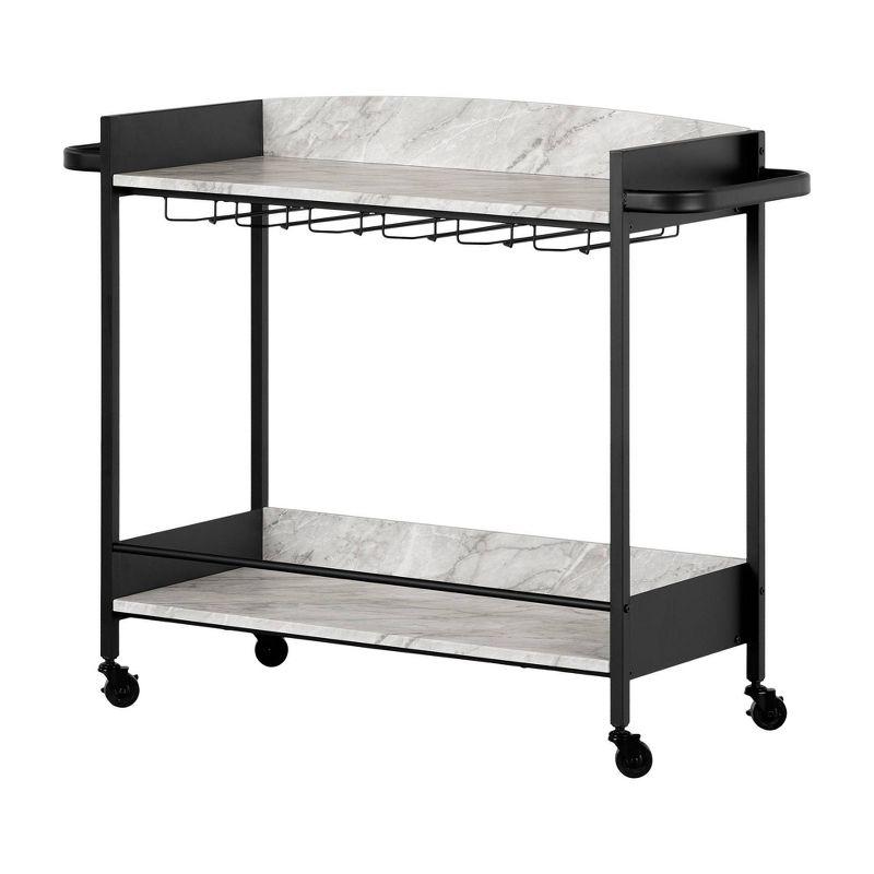 Sophisticated Urban Marble-Top Bar Cart with Wine Glass Storage
