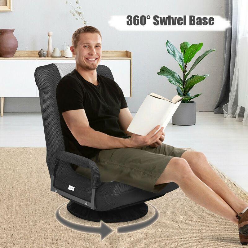 360-Degree Swivel Gaming Floor Chair with Foldable Adjustable Backrest Grey