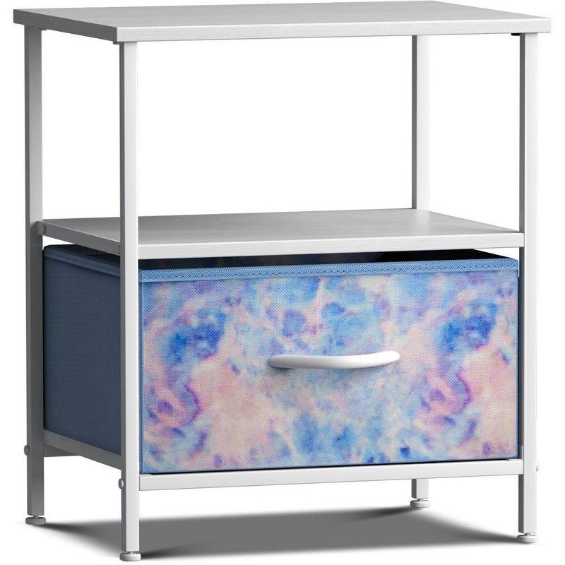 Sorbus 1 Drawer and Shelves Nightstand with Steel Frame, Wood Top & Fabric Bins in Tie Dye & Reviews | Wayfair