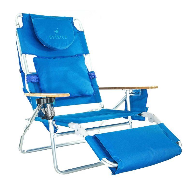 Ostrich Deluxe Padded Lightweight Portable Adjustable Outdoor Reclining Folding Chair with Footrest