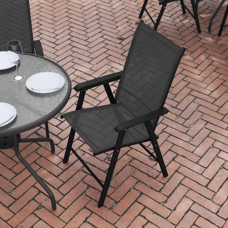 Black Metal Outdoor Folding Sling Dining Chairs, Set of 2