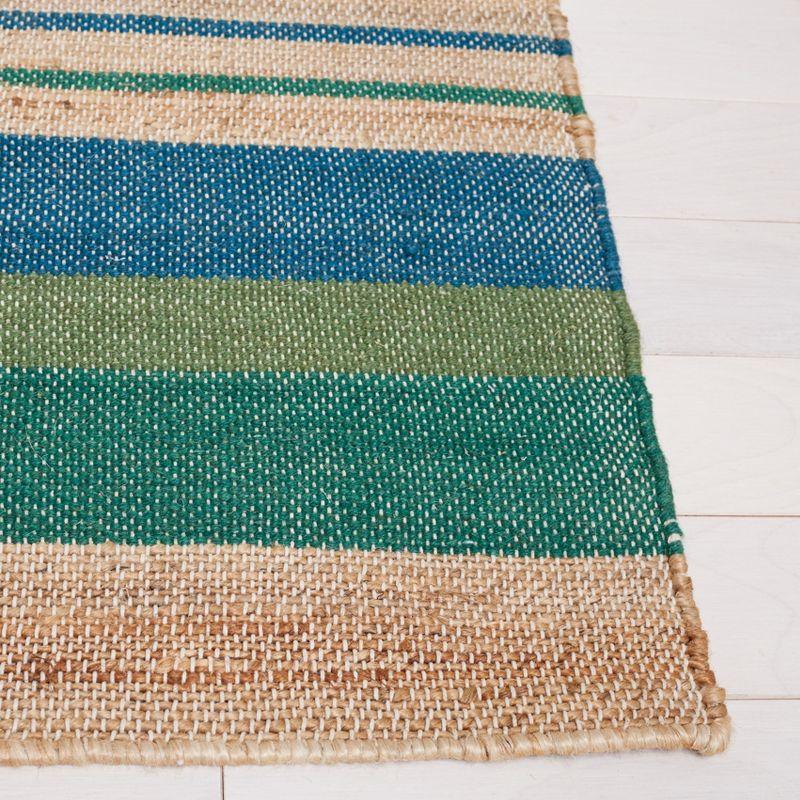 Handwoven Natural and Green Wool Cotton Kilim Rug - 2' 3" x 9'