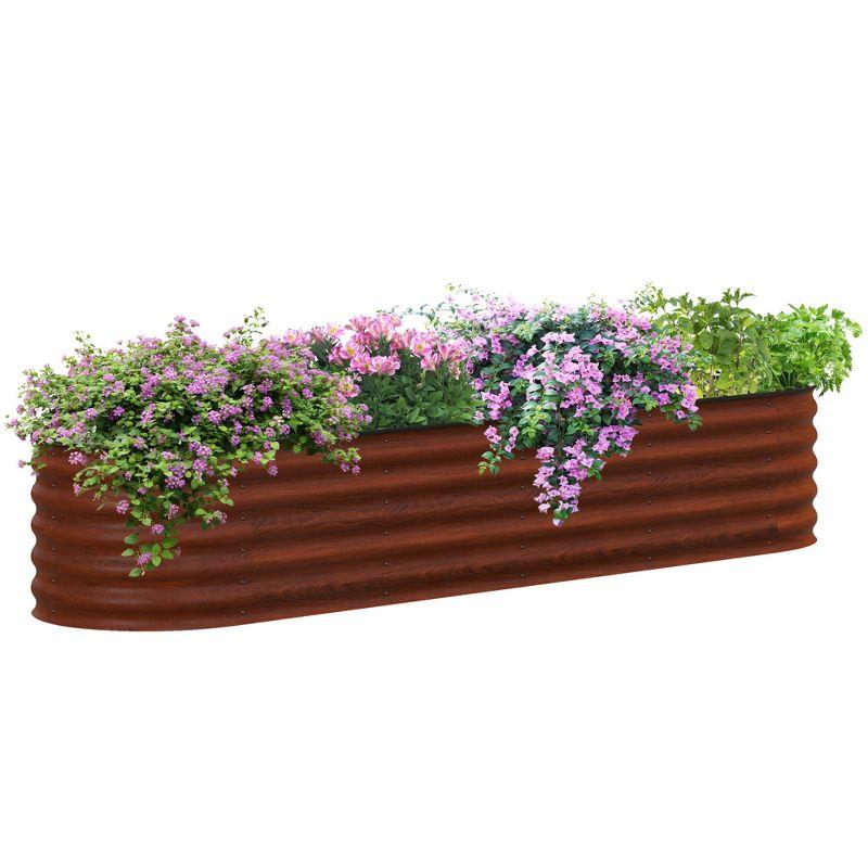 Brown Galvanized Metal Raised Garden Bed Kit with Safety Edging