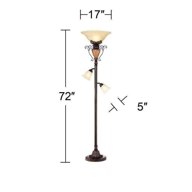 Regency Bronze Crackle Torchiere Floor Lamp with Adjustable Side Lights