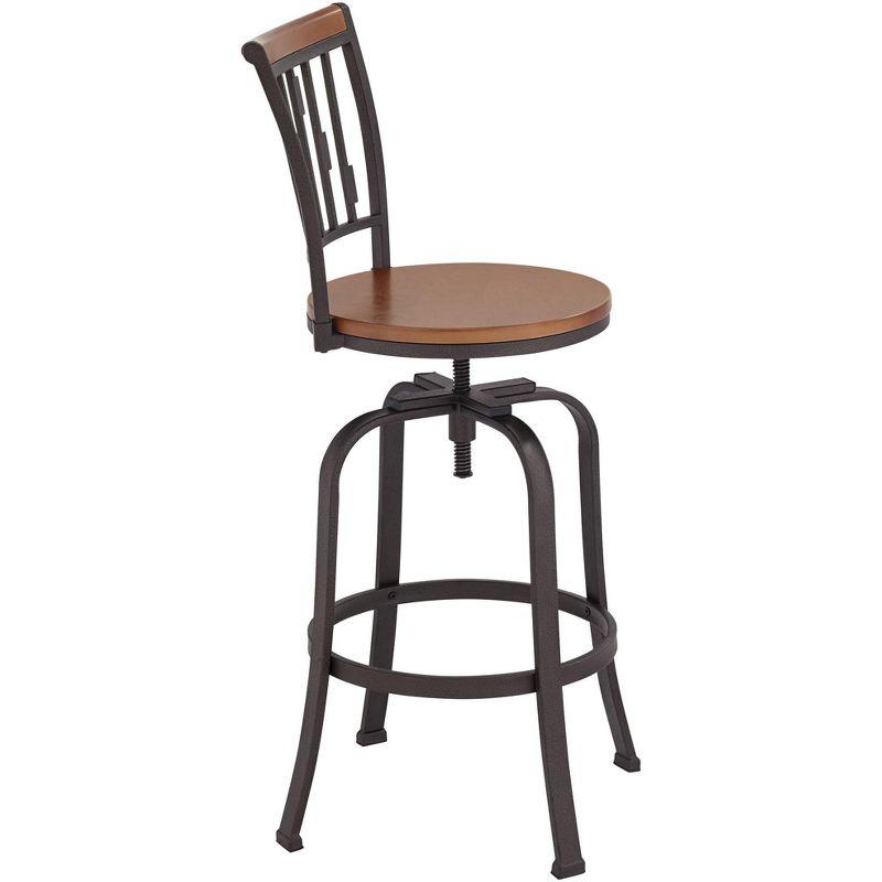 Kensington Hill Rookery Hammered Bronze and Wood Adjustable Swivel Bar Stool