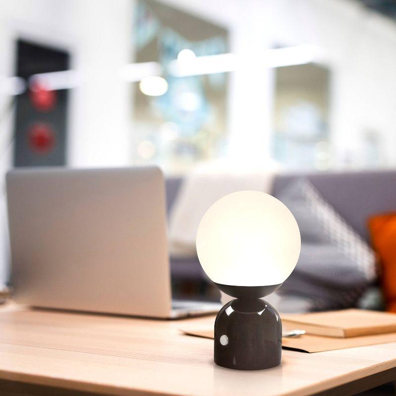 Brightech Mila 10" Modern LED Table Lamp with Black Marble Base and Frosted Globe Shade, 3-Way Dimming