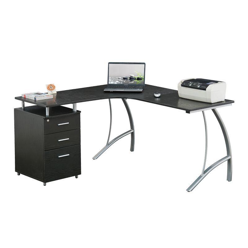 Techni Mobili Modern L Shaped Computer Desk with File Cabinet and Storage Espresso Brown: Office Workstation, MDF & Steel Construction