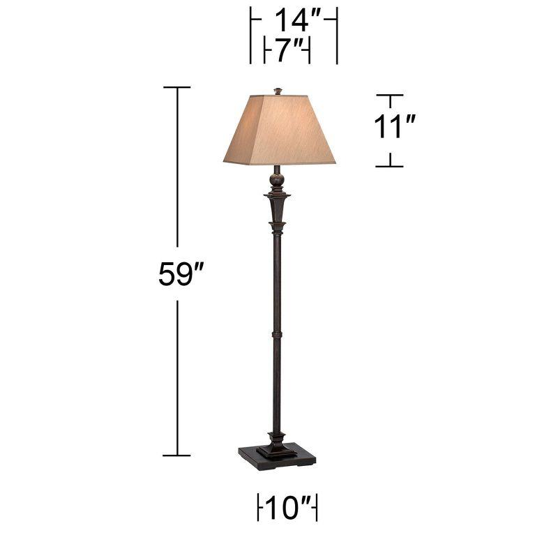 Regency Hill Traditional Floor Lamp 59" Tall Italian Bronze Taupe Faux Silk Square Hardback Shade for Living Room Reading Bedroom Office
