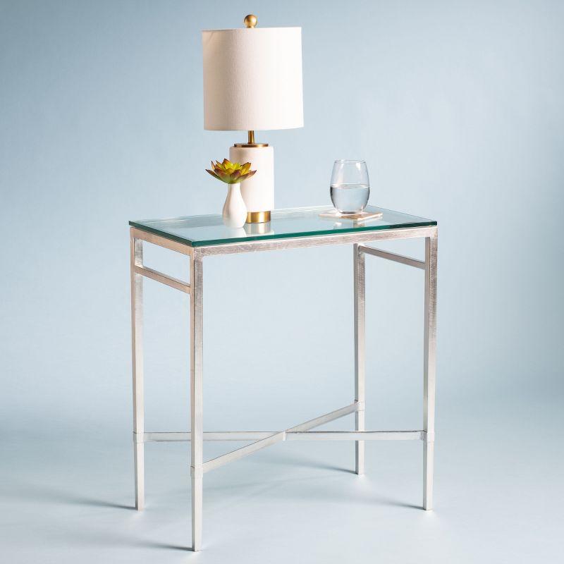 Viggo Antique Silver Glass Side Table - AMH8300B - Silver/Glass - Safavieh Couture