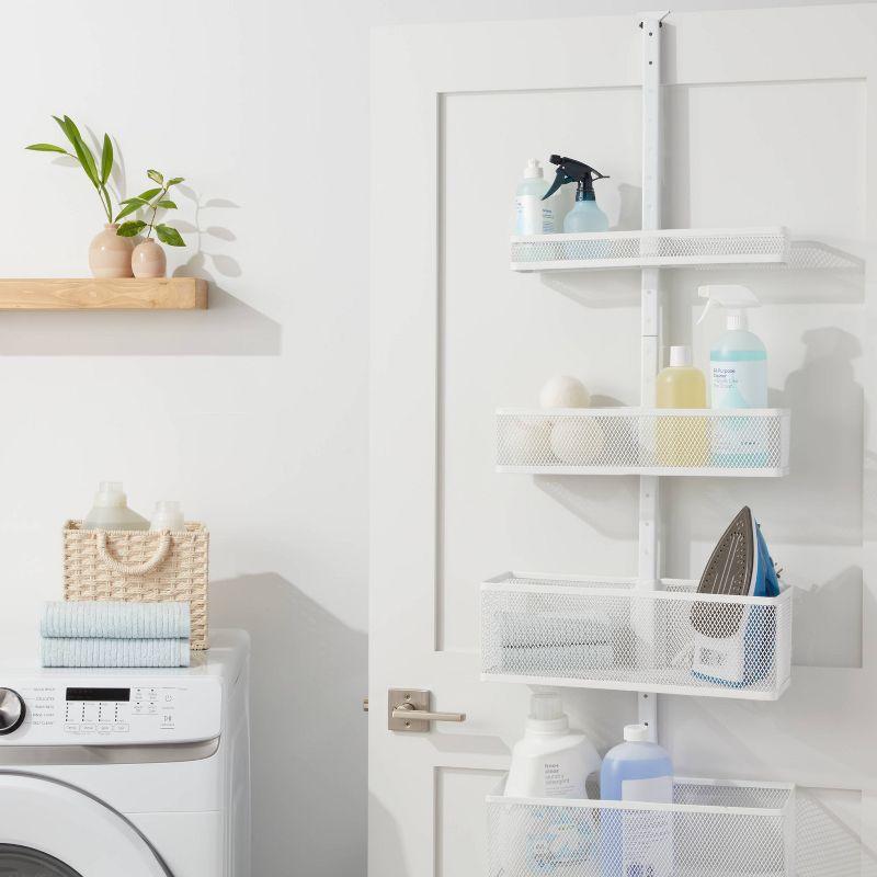 White Metal Over-the-Door Storage Rack with Mesh Baskets