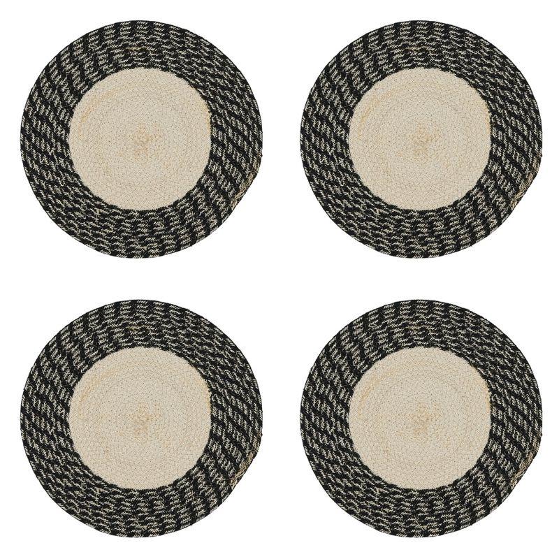 Hand Braided Round Cotton Placemats Set of 4, Black