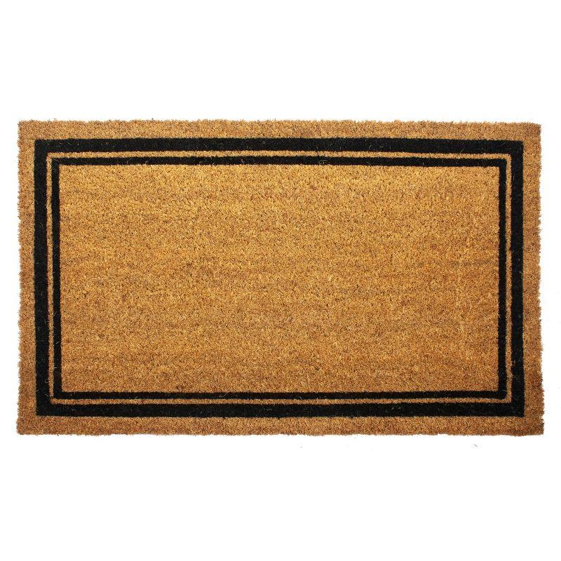 1'5" x 2'5" Indoor/Outdoor Coir Doormat with Border Natural/Black - Entryways: PVC Backed, Shake Clean, Medium Pile
