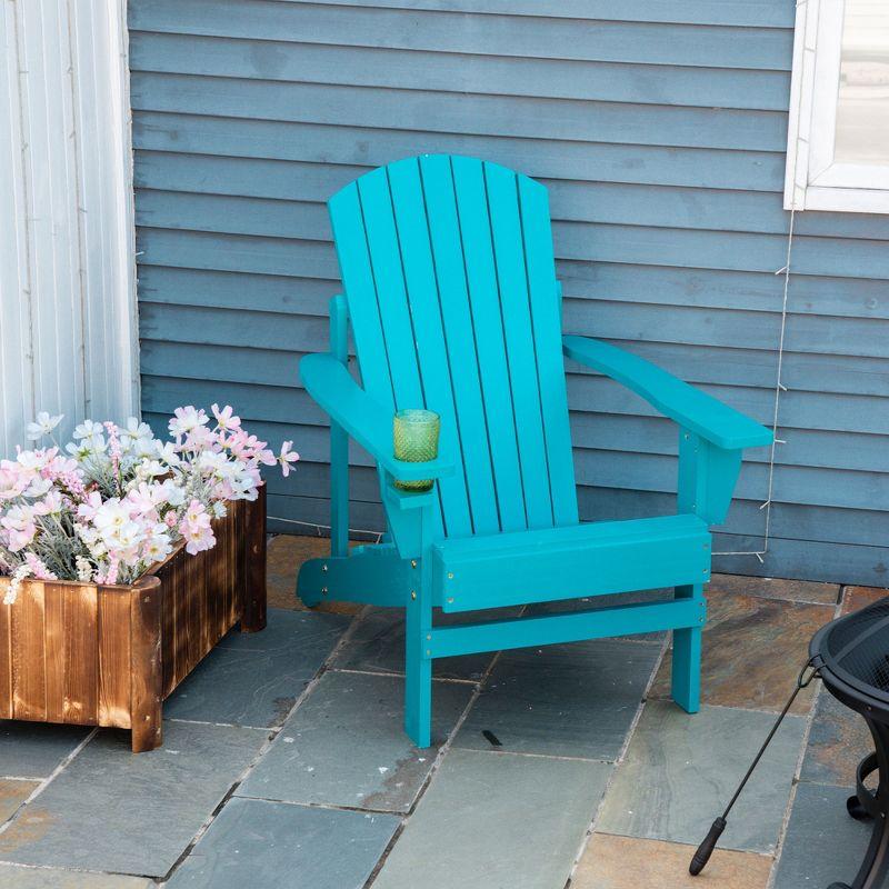 Outsunny Oversized Adirondack Chair, Outdoor Fire Pit and Porch Seating, Classic Log Lounge w/ Built-in Cupholder for Patio, Garden, Lawn, Sky Blue