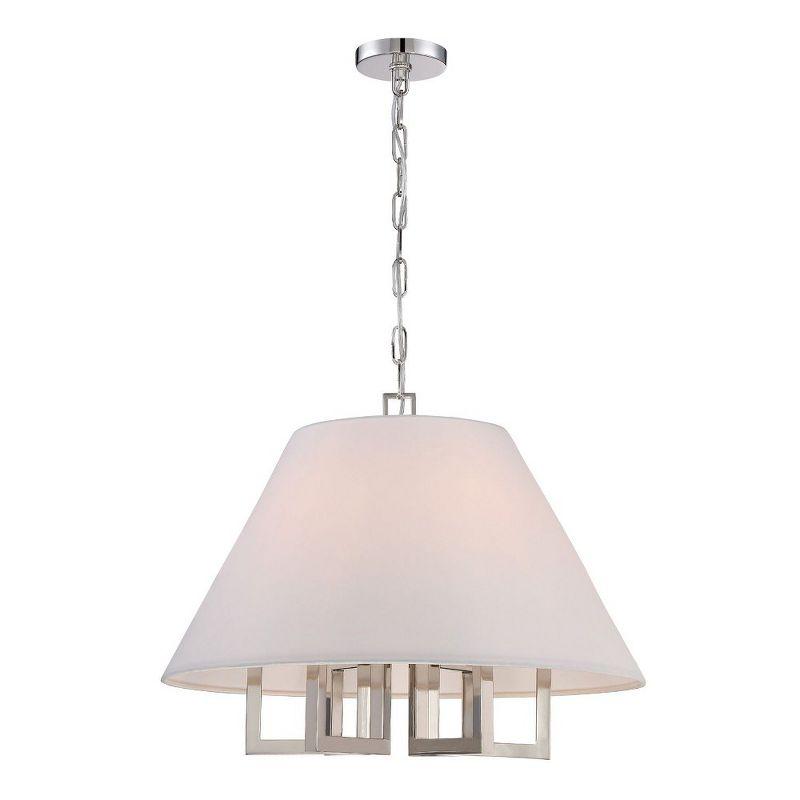 Polished Nickel 6-Light Mini Chandelier with White Silk Shade