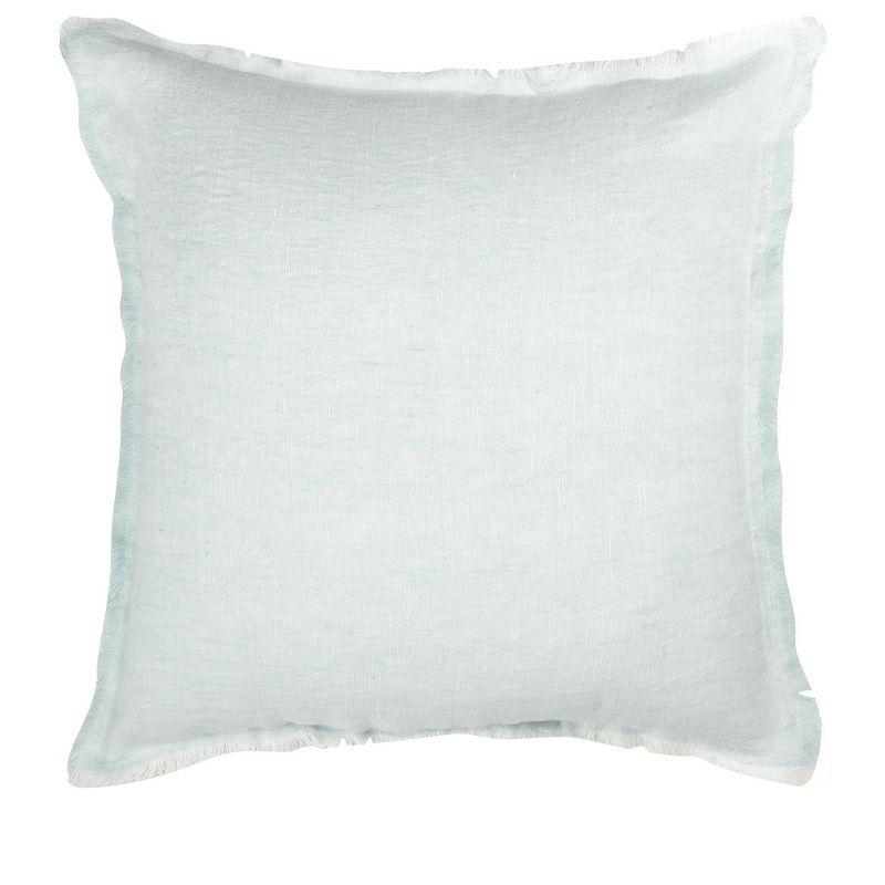 Light Aqua Hypoallergenic Cotton Linen Fringe Pillow