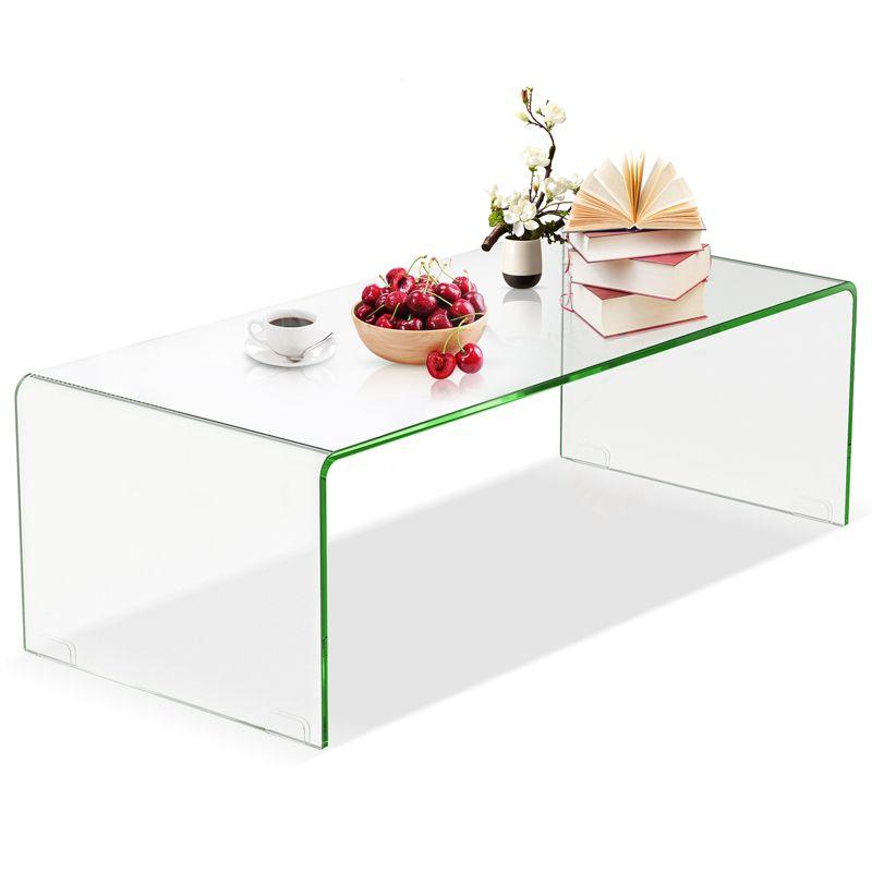 Costway Tempered Glass Coffee Table Accent Cocktail Side Table Living Room Furniture