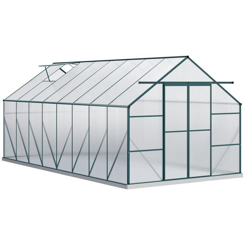 Outsunny 16' X 8' Aluminum Greenhouse Polycarbonate Walk-In Garden Greenhouse Kit With Adjustable Roof Vent, Rain Gutter And Sliding Door For Winter, Clear