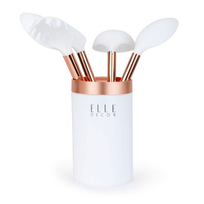 Elle Decor 6-Piece Nylon Silicone Kitchen Utensil Set with Holder Marbled Handles Professional Quality Includes Utensils and Holder