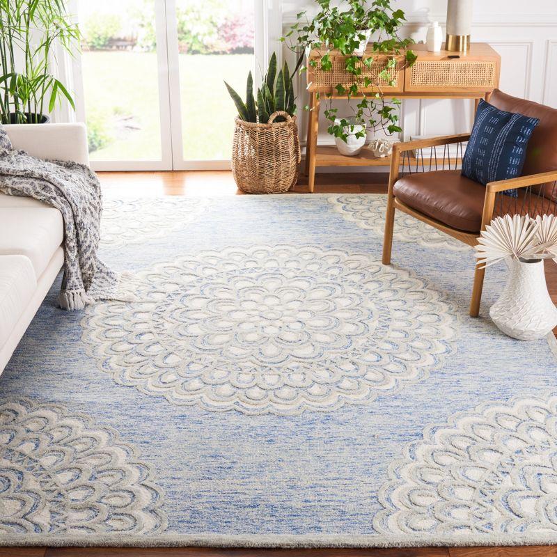 Classic Elegance Hand-Tufted Floral Wool 6' Square Rug in Blue