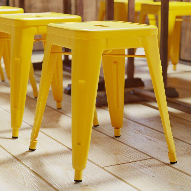 Yellow Stackable Metal Bistro Stools, Set of 4