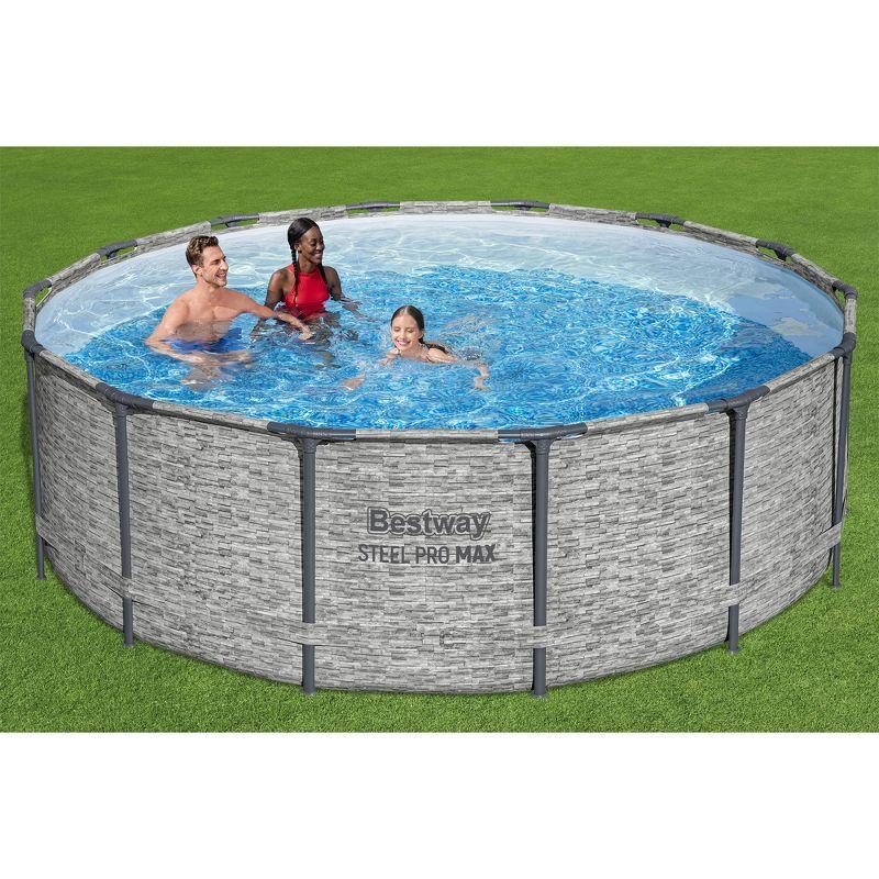 Bestway Steel Pro MAX Round Above Ground Swimming Pool Set with Metal Frame Filter Pump, Ladder, and Cover