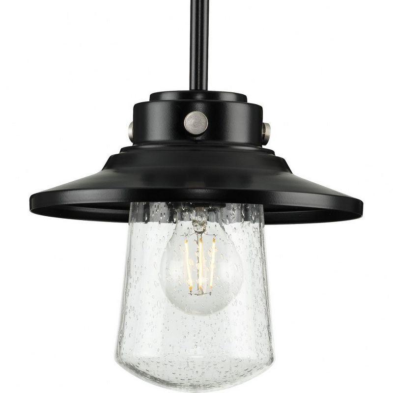 Matte Black Mini-Pendant with Seeded Glass Shade