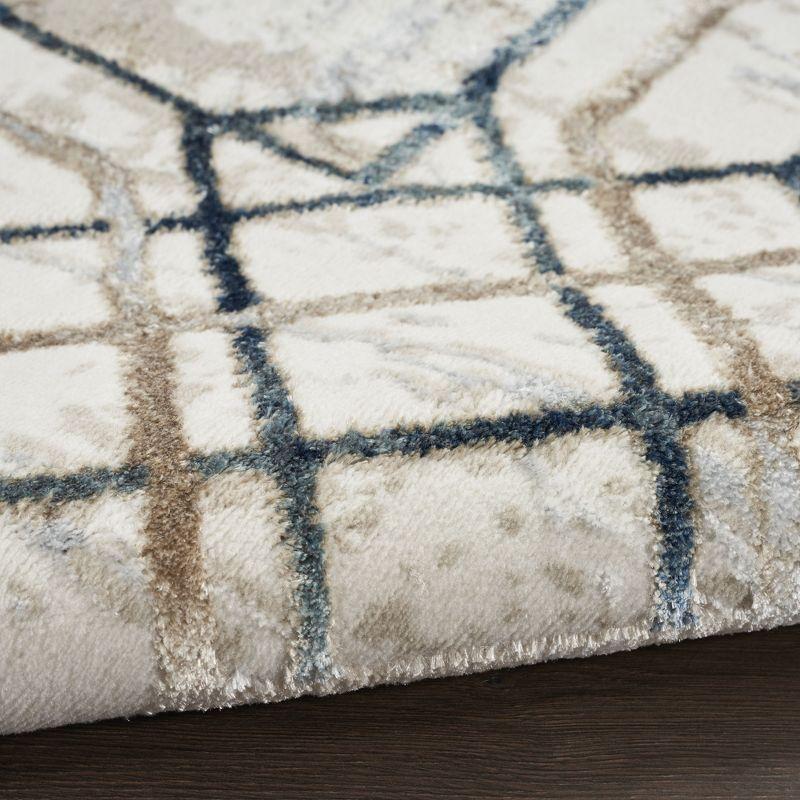 Ivory and Taupe Abstract Geometric Runner Rug