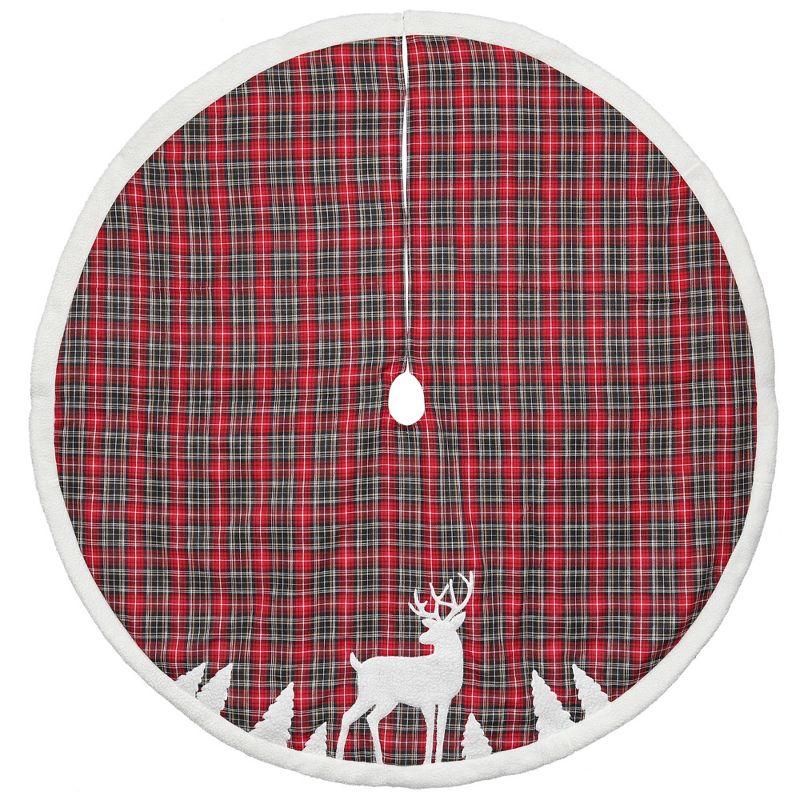 Northlight 48" Red and Black Plaid Reindeer Christmas Tree Skirt