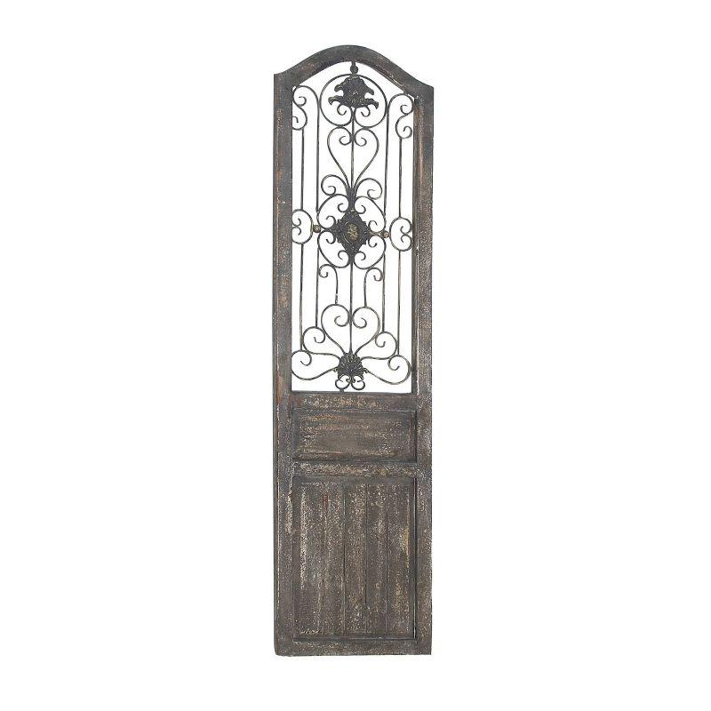 17" x 19" Wood Scroll Distressed Door Inspired Ornamental Wall Decor with Metal Wire Details Brown - Olivia & May