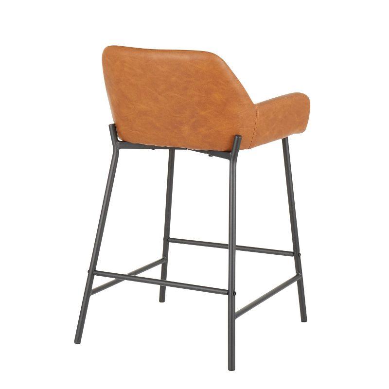 Set of 2 Daniella Industrial Counter Height Barstool Camel: Faux Leather, Metal Frame, 24.5" - LumiSource