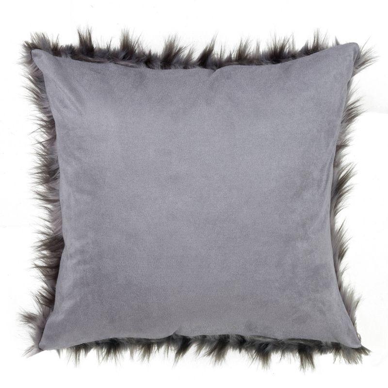 Faux Fur Pillow Black - Saro Lifestyle: Modern Square Decorative Cushion, Indoor Zippered Cover, Duck Feather Filled