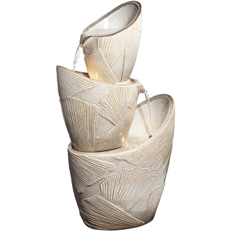 Ivory Trio Urn LED Cascading Rustic Outdoor Fountain