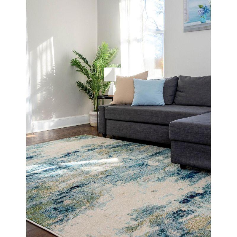 Light Blue and Beige Abstract Rectangular Area Rug