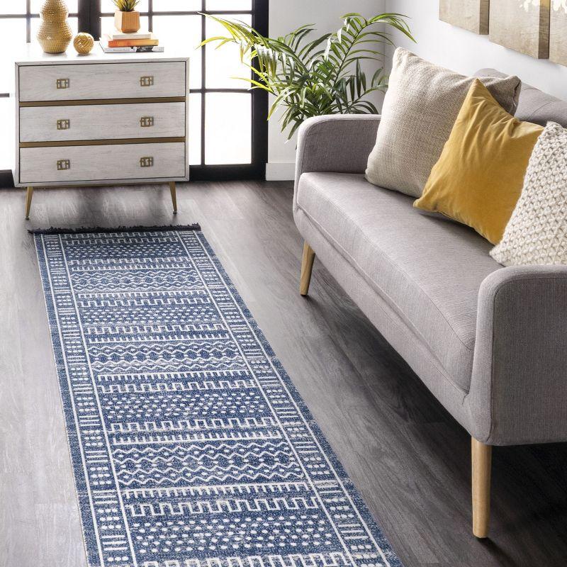 Reversible Tribal-Inspired Flatwoven Blue Runner Rug, 2'6" x 10'